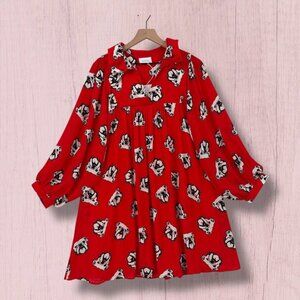 NWT Adrienne Savannah Bulldog Red Ruffle Dress Size L
